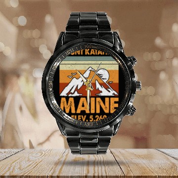 Discover Maine Mountain State Hiking Mt Katahdin Baseball Tees Calendar Steel Band Watch