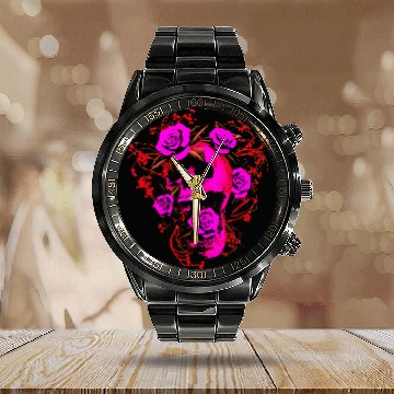 Discover Sarcastic Beautiful Adversity Skull And Roses Tattoo Design Calendar Steel Band Watch