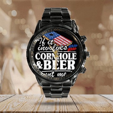 Discover Beer Fun If It Involves Cornhole Beer Count Me In USA Flag Cornhole 2 Calendar Steel Band Watch