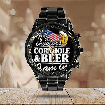 Discover Beer Fun If It Involves Cornhole Beer I Am In USA Flag Corn Hole Baseball Tees Calendar Steel Band Watch