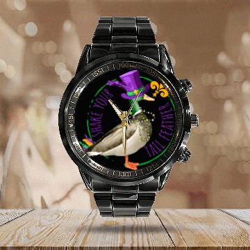 Discover Shake Your Tail Feather Mardi Gras Duck Hunting Baseball Tees Calendar Steel Band Watch