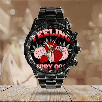 Discover Retro Strawberry Feeling Berry Good Positive Mind Happy Life Baseball Tees Calendar Steel Band Watch