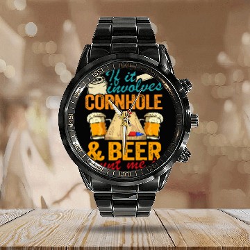 Discover Beer Fun If It Involves Cornhole And Beer Count Me In Funny Cornhole Baseball Tees Calendar Steel Band Watch