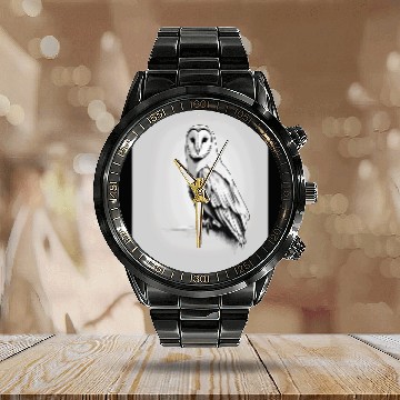 Discover Owl Pet Barn Owl Dark Night Hunter Drawing Calendar Steel Band Watch