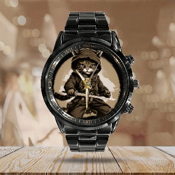 Discover Japanese samurai cat tattoo kawaii ninja cat 16 Baseball Tees Calendar Steel Band Watch