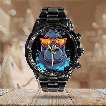 Discover Hippo Pet Zookeeper Zoo Crew Wild Print African Safari Squad Hippo 1 Calendar Steel Band Watch