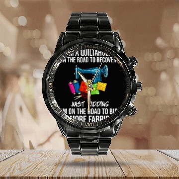 Discover Sewing Machine Patchwork Gift Quilt Quilter Zip Calendar Steel Band Watch