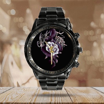 Discover Snake Peony Tattoo Style Calendar Steel Band Watch