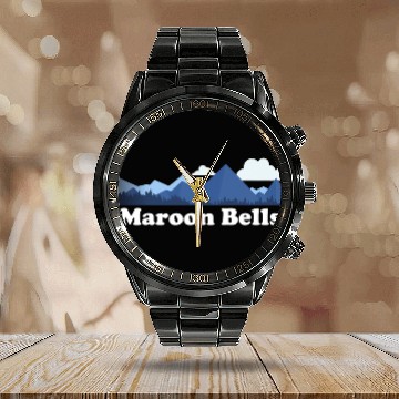 Discover Climbing Climber Maroon Bells Peak Bagger Colorado CO Climbing Climb Calendar Steel Band Watch