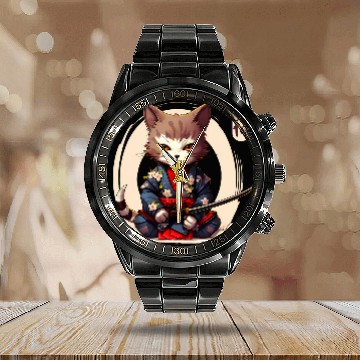 Discover Kawaii Japanese Samurai Cat Ninja Cat Tattoo Kitten Warrior Baseball Tees Calendar Steel Band Watch