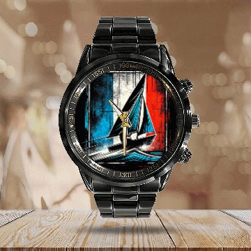 Discover Mens Single Handed Sailing France Flag Male Sailor Calendar Steel Band Watch