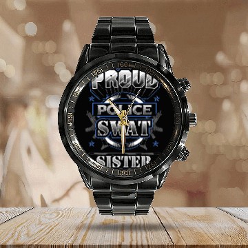 Discover Proud Police SWAT Sister Graphic Calendar Steel Band Watch
