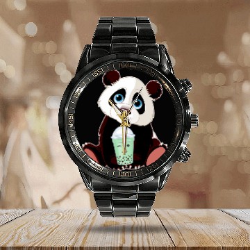 Discover Panda Pet Boba Tapioca Pearls Bubble Milk Tea Drink Panda Lover Calendar Steel Band Watch