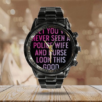 Discover Police Wife nurses Life RN Mom 14 Calendar Steel Band Watch