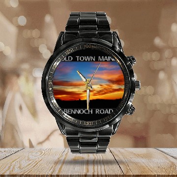 Discover Old Town Maine Magic Hour Early Morning Twilight Sky Calendar Steel Band Watch