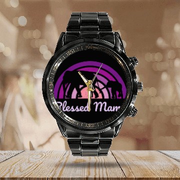 Discover Elephant Pet Blessed Mama Rainbow Elephant Mother Lavender Purple Calendar Steel Band Watch