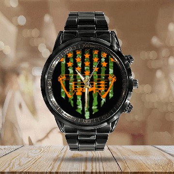 Discover Mens Compound Bow Deer Hunting Hunter Us American Flag Camo Calendar Steel Band Watch