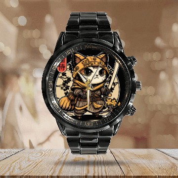 Discover Japanese Samurai Cat Tattoo, Kawaii Ninja Cat Calendar Steel Band Watch