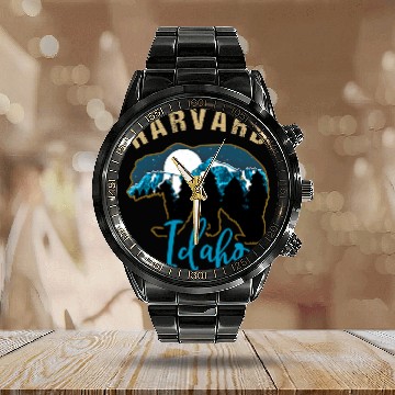 Discover Bear Pet Harvard Idaho Bear Silhouette Moon Forest Mountains Zip Calendar Steel Band Watch
