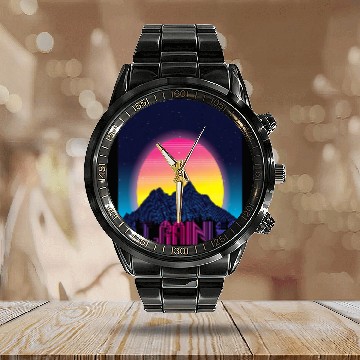 Discover Mount Rainier Vaporwave Mountain Mountaineer Washington Zip Calendar Steel Band Watch