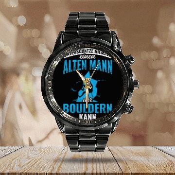 Discover Mens Old Man The Bouldering Can Climber Rentner Bouldering Baseball Tees Calendar Steel Band Watch