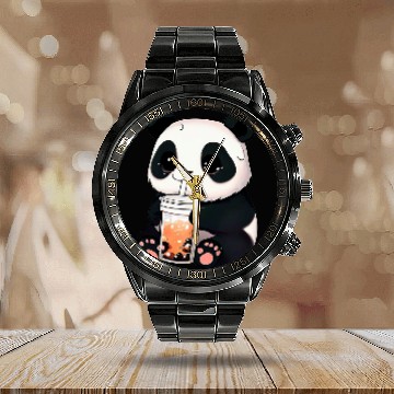 Discover Panda Pet Boba Milk Tea Boy Girl Funny Baseball Tees Calendar Steel Band Watch