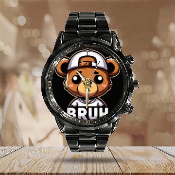 Discover Bear Pet Hip Hop Teddy Bear Bruh Rap Music Calendar Steel Band Watch