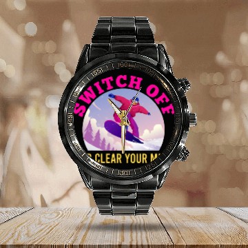 Discover Snowboarding Switch off and Clear your Mind Snowboarder Baseball Tees Calendar Steel Band Watch