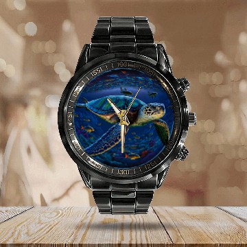 Discover Turtle Pet Marine Life Calendar Steel Band Watch