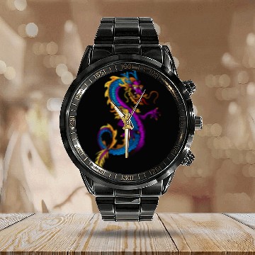 Discover Dragon Pet Cool Traditional Color Japanese Dragon Backside Calendar Steel Band Watch