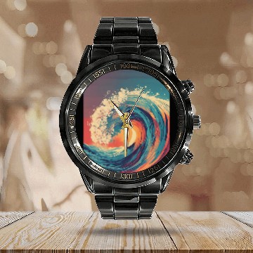 Discover Subdued Honolulu State Surf Art Calendar Steel Band Watch