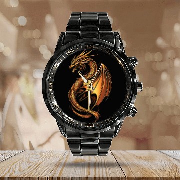 Discover Dragon Pet Copper Dragon Graphic Mythical Art Copper Dragon Calendar Steel Band Watch