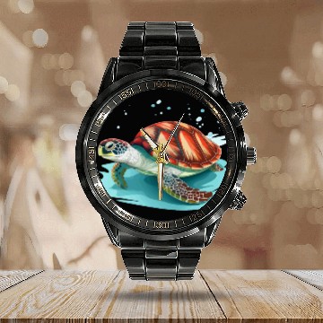 Discover Turtle Pet marine life design for turtle lover and divers Zip Calendar Steel Band Watch