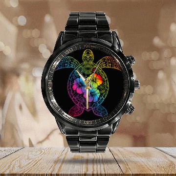 Discover Turtle Pet Hawaiian Sea Turtle Tropical Hibiscus Ocean Animal Hawaii Calendar Steel Band Watch