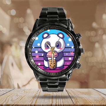 Discover Panda Pet Boba Tapioca Pearls Bubble Milk Tea Drink Panda Lover 5 Calendar Steel Band Watch
