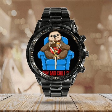 Discover Sloth Pet Sunday And Chill Sloth Funny Lazy Zip Calendar Steel Band Watch