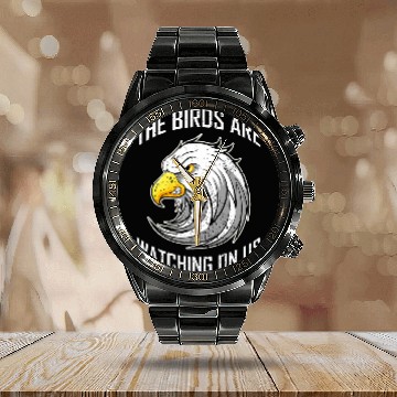 Discover pigeons ravens drone birds secret satirical conspiracy Calendar Steel Band Watch