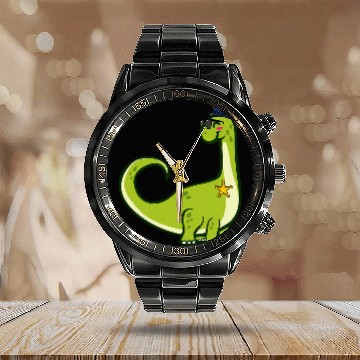 Discover Police Officer Cop Law Enforcement Brontosaurus Dinosaur Zip Calendar Steel Band Watch