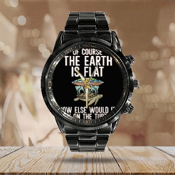 Discover Turtle Pet Modern turtle flat earth society Calendar Steel Band Watch