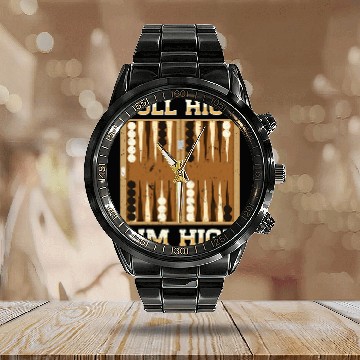 Discover Strategy Board Game Lover Dice Roll Backgammon Calendar Steel Band Watch
