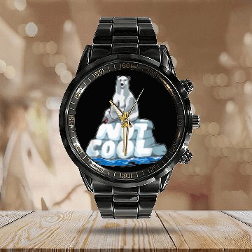 Discover Bear Pet Save Earth NOT COOL Melting Ice Polar Bear Global Warming Calendar Steel Band Watch