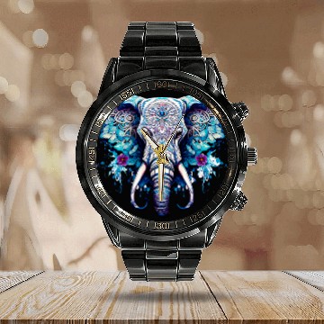 Discover Elephant Pet Sugar Skull Elephant Decorated Elephant Halloween Graphic Calendar Steel Band Watch