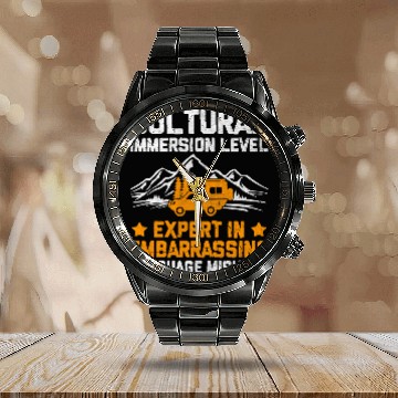 Discover Travelling Backpacking Road Trip Travel Exploring Hiking 24 Calendar Steel Band Watch