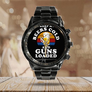 Discover Beer Fun Pro guns Advocate Conservative Republican 7 Calendar Steel Band Watch