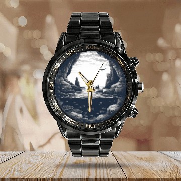 Discover Underwater Cave in the Sea with Coral Calendar Steel Band Watch
