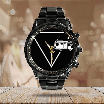 Discover Triangle and camper on the edge of the triangle pyramid Ab Calendar Steel Band Watch