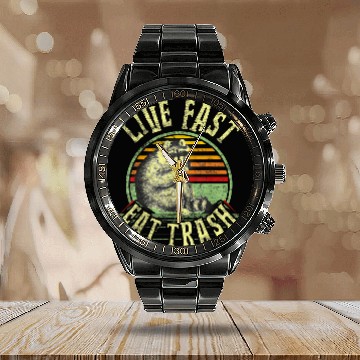 Discover Raccoon Pet Live Fast Eat Trash Retro Distressed 2 Calendar Steel Band Watch