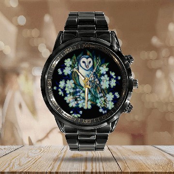 Discover Owl Pet Floral Barn Owl Calendar Steel Band Watch