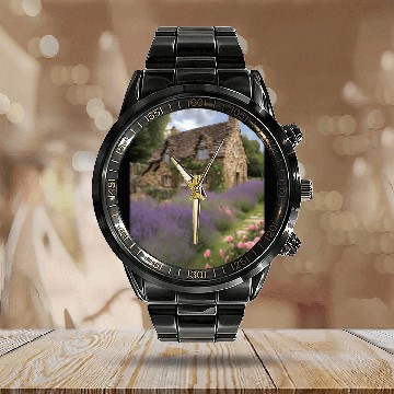 Discover Stone Cottage Garden Roses Lavender Calendar Steel Band Watch