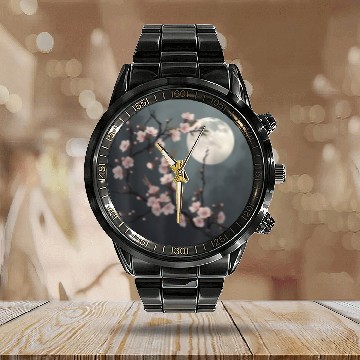 Discover Nighttime Garden of Ethereal Sakura Blossoms Baseball Tees Calendar Steel Band Watch